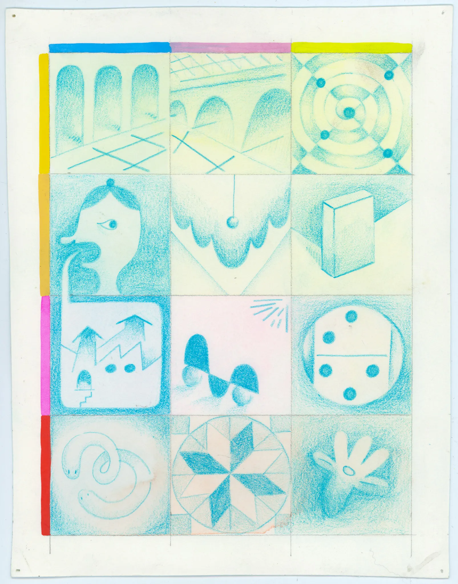 Doodle Notation II, 2022, gouache and non-photo blue pencil on paper, 10 × 8 in