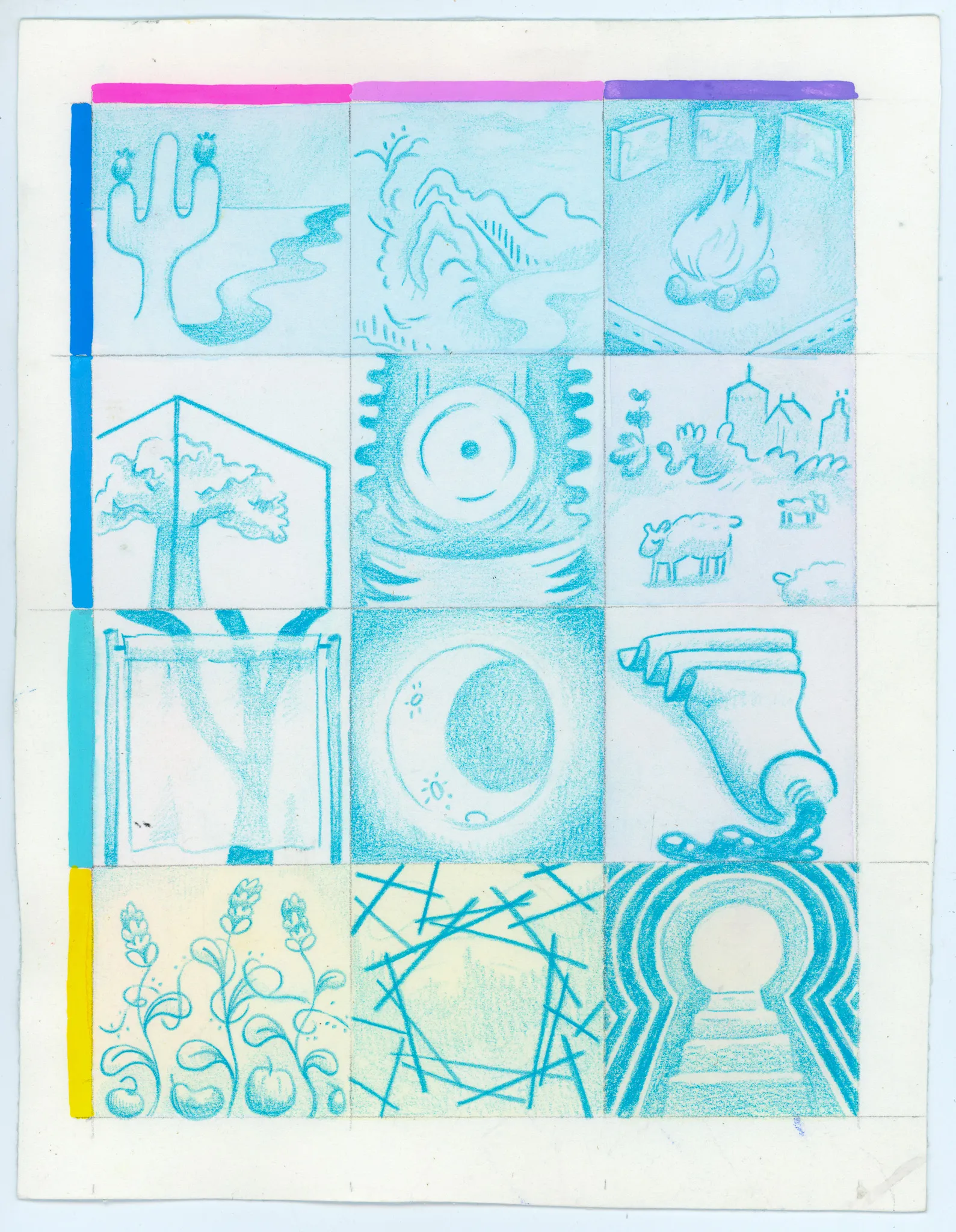 Doodle Notation V, 2022, gouache and non-photo blue pencil on paper, 10 × 8 in