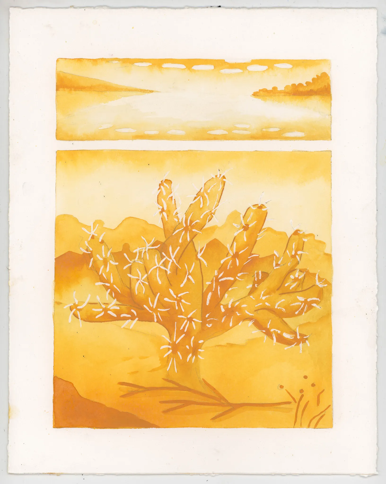 Grand Canyon Cactus Dreams of Colorado Lake, 2026, ink on paper, 10 × 8 in