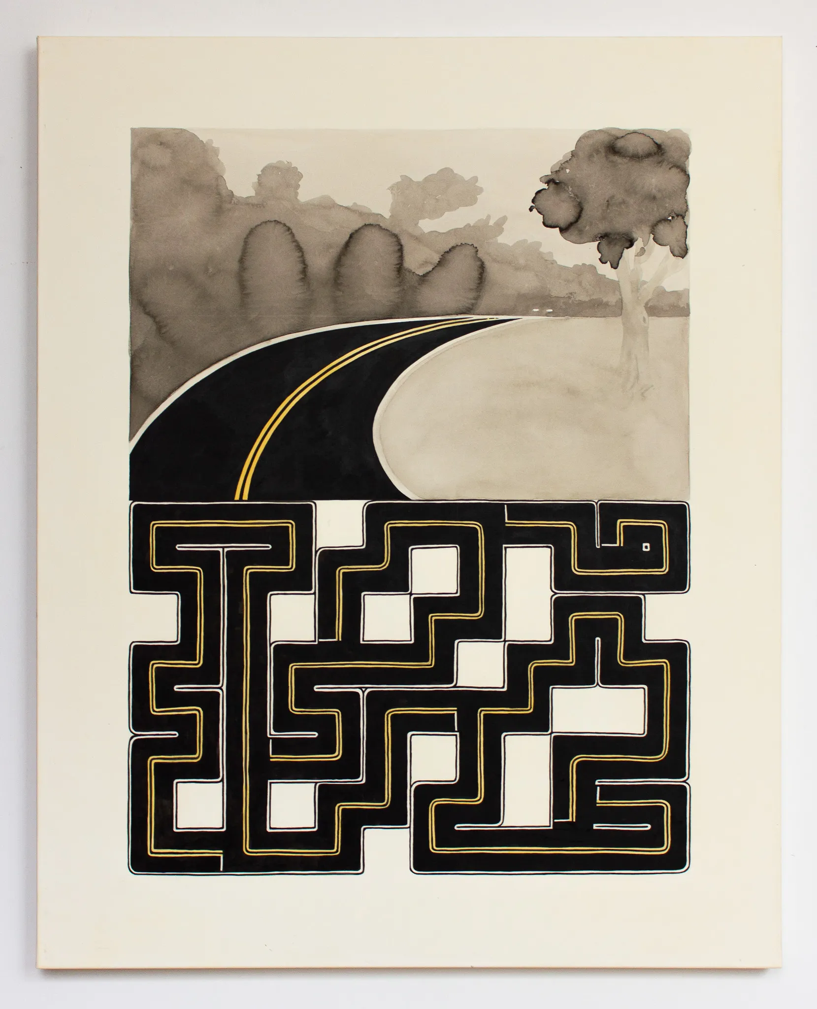 The Road to Mama's, ink on stretched paper, 40 × 32 in